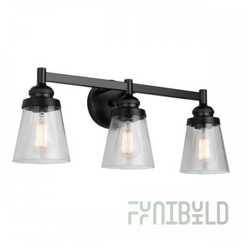 Canarm Declan Matte Black Vanity Light with Seeded Glass - 120V, 60W