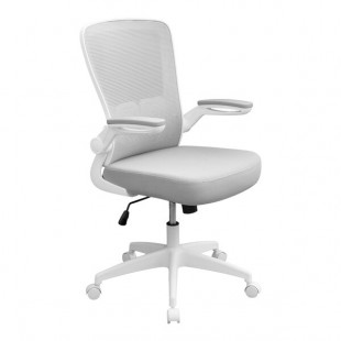 Boss Contemporary Gray Mesh / Fabric High-Back Ergonomic Task Chair with Flip-Up Arms, Spring-Tilt Mechanism, and White Frame Boss Contemporary Gray Mesh / Fabric High-Back Ergonomic Task Chair with Flip-Up Arms, Spring-Tilt Mechanism, and White Frame