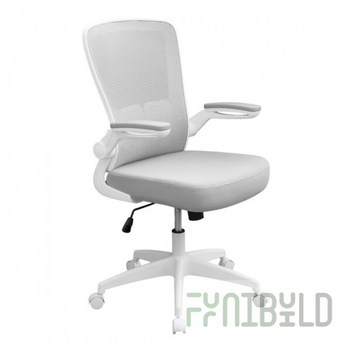 Boss Contemporary Gray Mesh / Fabric High-Back Ergonomic Task Chair with Flip-Up Arms, Spring-Tilt Mechanism, and White Frame