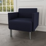 Lesro Luxe Lounge Series Open House Navy Fabric Guest Arm Chair with Steel Legs