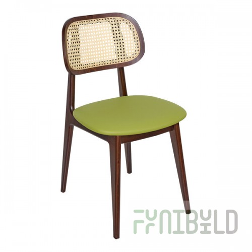 BFM Seating Emma Dark Walnut Side Chair with Cane Back and Vinyl Seat