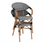 Lancaster Table & Seating Bistro Black and White Teslin Outdoor Arm Chair Lancaster Table & Seating Bistro Black and White Teslin Outdoor Arm Chair