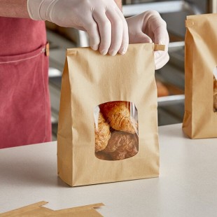 Bagcraft 2 lb. Natural Stand-Up Bakery Bag with Window and Tin Tie Closure - 500/Case