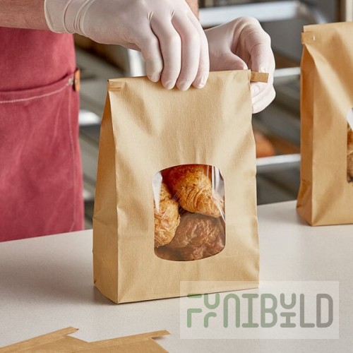 Bagcraft 2 lb. Natural Stand-Up Bakery Bag with Window and Tin Tie Closure - 500/Case