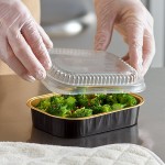 Choice Heavy Duty Smoothwall Black and Gold Mini Oblong Foil Take-Out Pan with Dome Lid 16 oz. - 100/Case Choice Heavy Duty Smoothwall Black and Gold Mini Oblong Foil Take-Out Pan with Dome Lid 16 oz. - 100/Case