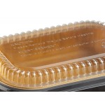 Choice Heavy Duty Smoothwall Black and Gold Mini Oblong Foil Take-Out Pan with Dome Lid 16 oz. - 100/Case Choice Heavy Duty Smoothwall Black and Gold Mini Oblong Foil Take-Out Pan with Dome Lid 16 oz. - 100/Case