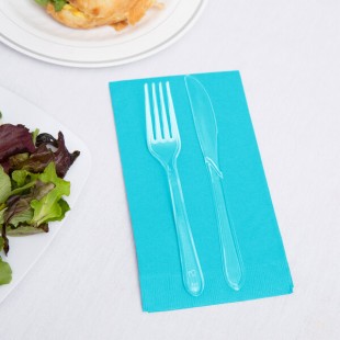 Creative Converting 951039 Bermuda Blue 3-Ply Guest Towel / Buffet Napkin - 16/Pack