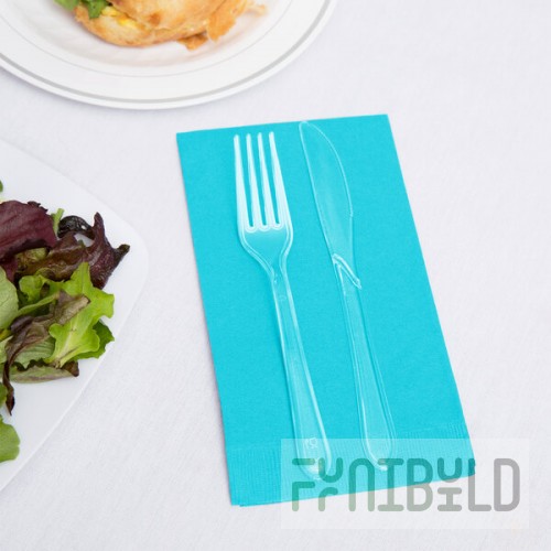 Creative Converting 951039 Bermuda Blue 3-Ply Guest Towel / Buffet Napkin - 16/Pack