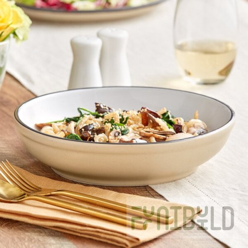 Acopa Embers 32 oz. Harvest Tan Matte Stoneware Pasta Bowl - Sample