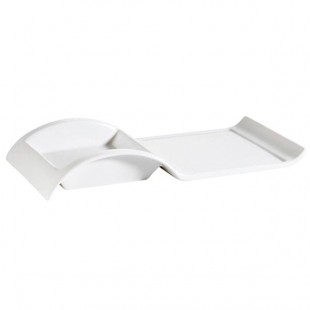 CAC PLT-10 Bone White Rectangular Porcelain Platter with Square Holder - 12/Case CAC PLT-10 Bone White Rectangular Porcelain Platter with Square Holder - 12/Case