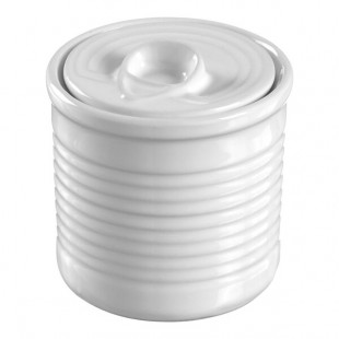 Solia 3.4 oz. White Ribbed Porcelain Tin Can Mini Dish with Lid - 96/Case