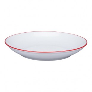 RAK Porcelain Rimz 42.25 oz. White Round Deep Coupe Porcelain Bowl with Red Rim - 12/Case RAK Porcelain Rimz 42.25 oz. White Round Deep Coupe Porcelain Bowl with Red Rim - 12/Case