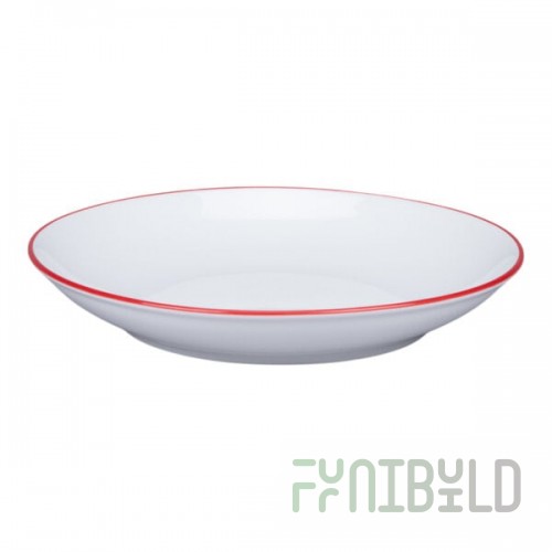 RAK Porcelain Rimz 42.25 oz. White Round Deep Coupe Porcelain Bowl with Red Rim - 12/Case