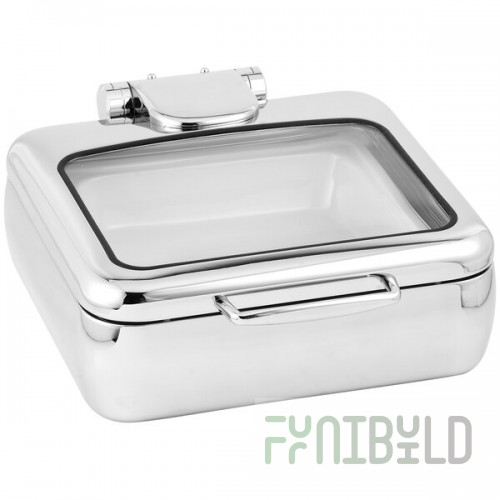 Eastern Tabletop 3994G Jazz Rock 6 Qt. Stainless Steel Square Induction Chafer with Hinged Glass Dome Cover