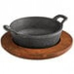 Valor 12 oz. Pre-Seasoned Mini Cast Iron Round Serving Bowl with Rustic Chestnut Finish Rubberwood Underliner Valor 12 oz. Pre-Seasoned Mini Cast Iron Round Serving Bowl with Rustic Chestnut Finish Rubberwood Underliner