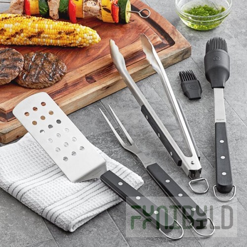 Wusthof 9069920001 4-Piece BBQ Set with Black POM Handles