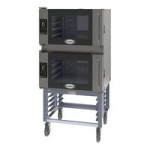 Cadco Bakerlux Station BLS-4HTR-2 Double Stacked 4-Shelf Half Size Heavy-Duty Digital Countertop Convection Ovens with Right Side Doors, Touch Control Panels, and Stand - 208-240V Cadco Bakerlux Station BLS-4HTR-2 Double Stacked 4-Shelf Half Size Heavy-Duty Digital Countertop Convection Ovens with Right Side Doors, Touch Control Panels, and Stand - 208-240V
