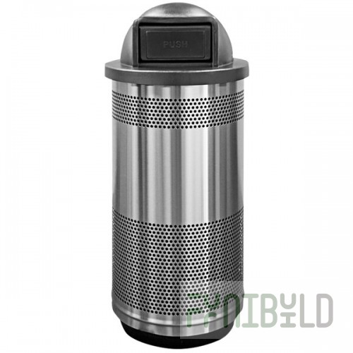 Witt Industries SC35P-01-SS-DT Standard Series 35 Gallon Perforated Stainless Steel Outdoor Trash Can with Push Door Dome Top Lid