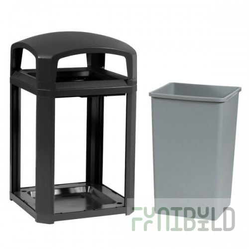 Rubbermaid® FG397000BLA Landmark Series Classic Container Black Square Polycarbonate Dome Top Frame with FG395800 Rigid Plastic Liner 35 Gallon