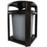 Rubbermaid® FG397000BLA Landmark Series Classic Container Black Square Polycarbonate Dome Top Frame with FG395800 Rigid Plastic Liner 35 Gallon