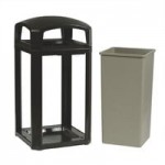 Rubbermaid® FG397000BLA Landmark Series Classic Container Black Square Polycarbonate Dome Top Frame with FG395800 Rigid Plastic Liner 35 Gallon