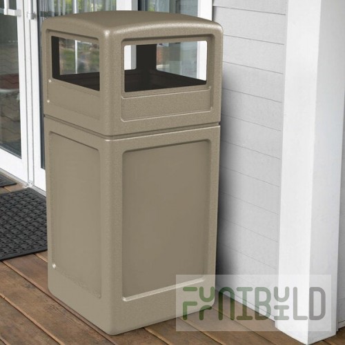 Commercial Zone 73290299 PolyTec 42 Gallon Square Beige Trash Can and Dome Lid Set