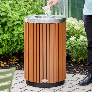 Lancaster Table & Seating 17 Gallon Steel / Wood Composite Round Decorative Outdoor Trash Can with Open Lid Lancaster Table & Seating 17 Gallon Steel / Wood Composite Round Decorative Outdoor Trash Can with Open Lid