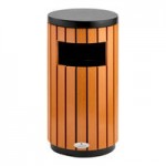 Lancaster Table & Seating 17 Gallon Steel / Wood Composite Round Decorative Outdoor Trash Can with Open Lid