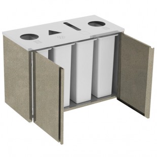 Lakeside 3418BS Stainless Steel Rectangular Refuse (2) / Recycle / Paper Station with Top Access and Beige Suede Laminate Finish - 48 1/2
