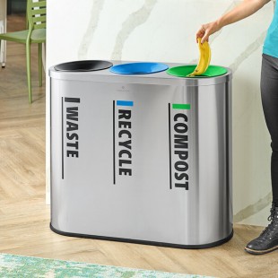 Lancaster Table & Seating 33 Gallon Stainless Steel Decorative Indoor Three-Stream Trash Can Lancaster Table & Seating 33 Gallon Stainless Steel Decorative Indoor Three-Stream Trash Can