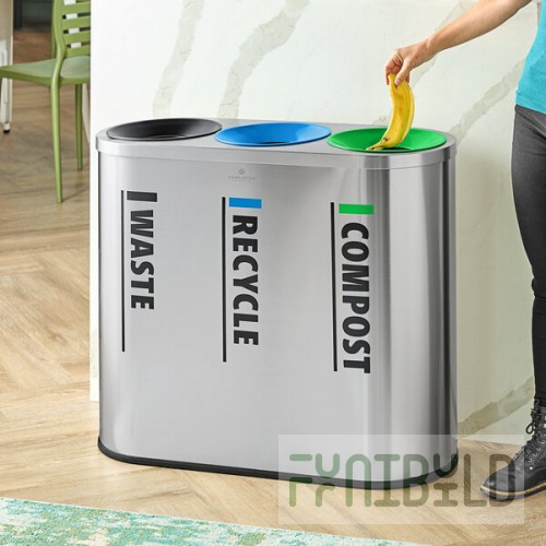 Lancaster Table & Seating 33 Gallon Stainless Steel Decorative Indoor Three-Stream Trash Can
