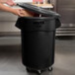 Rubbermaid® BRUTE 55 Gallon Black Executive Round Trash Can with Lid and Dolly Rubbermaid® BRUTE 55 Gallon Black Executive Round Trash Can with Lid and Dolly