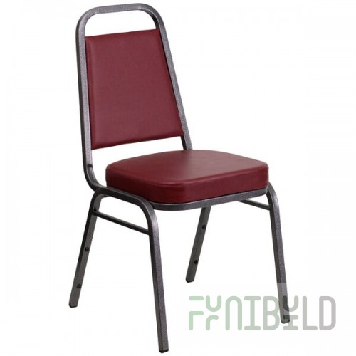 Flash Furniture FD-BHF-1-SILVERVEIN-BY-GG Hercules Burgundy Vinyl Trapezoidal Back Stackable Banquet Chair with Silver Vein Frame and 2 1/2
