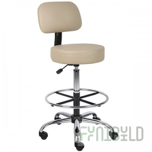 Boss B16245-BG Caressoft Beige Vinyl Medical / Drafting Stool with Back Cushion