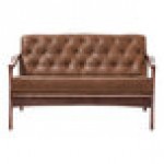 QA Group Mid-Century Modern Brown Faux Leather Tufted Lordelo Lounge Loveseat with Natural Wooden Frame QA Group Mid-Century Modern Brown Faux Leather Tufted Lordelo Lounge Loveseat with Natural Wooden Frame