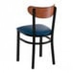 Lancaster Table & Seating Boomerang Black Finish Chair with Navy Vinyl Seat and Antique Walnut Wood Back - Unassembled