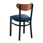 Lancaster Table & Seating Boomerang Black Finish Chair with Navy Vinyl Seat and Antique Walnut Wood Back - Unassembled