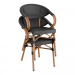 Lancaster Table & Seating Bistro Black Teslin Outdoor Arm Chair Lancaster Table & Seating Bistro Black Teslin Outdoor Arm Chair
