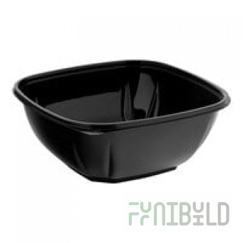 Fineline 15048M-BK Super Bowl Plus 48 oz. Black Square PET Plastic Bowl - 300/Case
