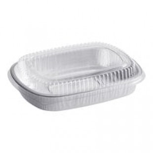 Choice Heavy Duty Smoothwall Silver Large Oblong Foil Entree / Take-Out Pan with Dome Lid 65.6 oz. - 50/Case
