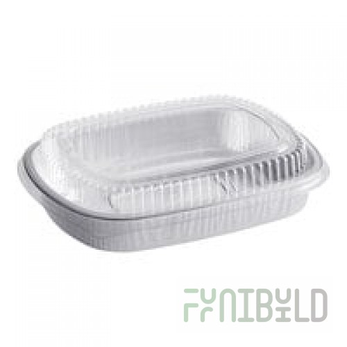 Choice Heavy Duty Smoothwall Silver Large Oblong Foil Entree / Take-Out Pan with Dome Lid 65.6 oz. - 50/Case
