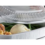 Choice Heavy Duty Smoothwall Silver Large Oblong Foil Entree / Take-Out Pan with Dome Lid 65.6 oz. - 50/Case