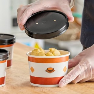 Choice 12 oz. Double Poly-Coated Paper Soup / Hot Food Cup with Black Vented Paper Lid - 250/Case Choice 12 oz. Double Poly-Coated Paper Soup / Hot Food Cup with Black Vented Paper Lid - 250/Case