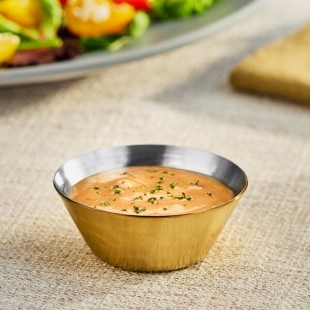 American Metalcraft 1.5 oz. Round Hammered Gold Stainless Steel Sauce Cup HAMSCG3 - 12/Case