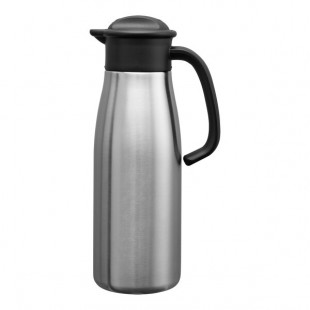 Service Ideas Portion Control Server 33.8 oz. Stainless Steel Insulated Coffee Carafe / Server with Black Lid 1000NK-N
