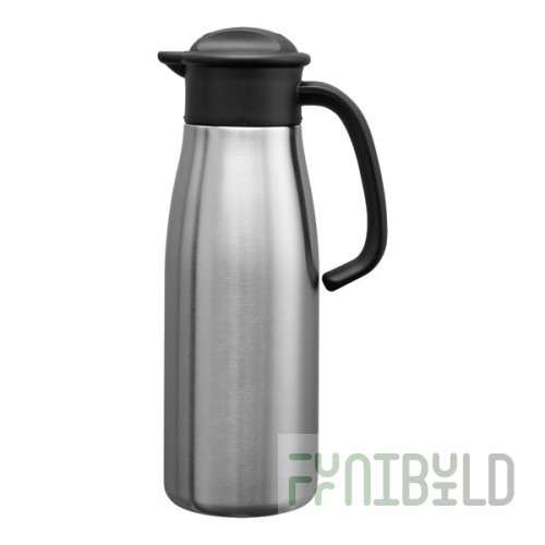 Service Ideas Portion Control Server 33.8 oz. Stainless Steel Insulated Coffee Carafe / Server with Black Lid 1000NK-N