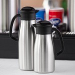 Service Ideas Portion Control Server 33.8 oz. Stainless Steel Insulated Coffee Carafe / Server with Black Lid 1000NK-N