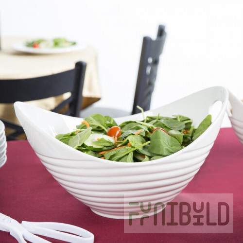 10 Strawberry Street WTR-13RBBOATBWL Whittier 80 oz. White Porcelain Boat Bowl with Ribbed Texture - 4/Case