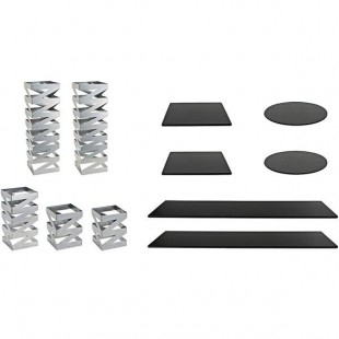 Front of the House Zig Zag 11-Piece Stainless Steel Rectangular Riser Set with Black Bamboo Buffet Boards