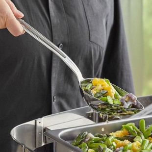 Vollrath 46729 Miramar® 4 oz. Stainless Steel Open Handle Slotted Oval Serving Spoon
